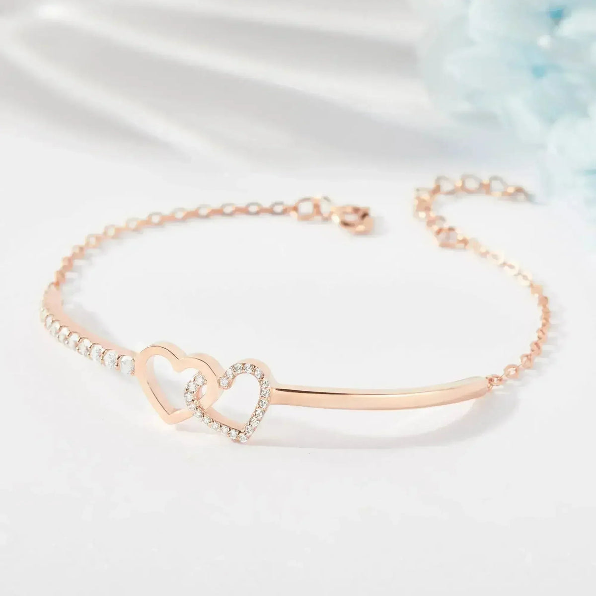 Double Heart Linked Necklace, Silver Heart Pendant Necklace, Stone