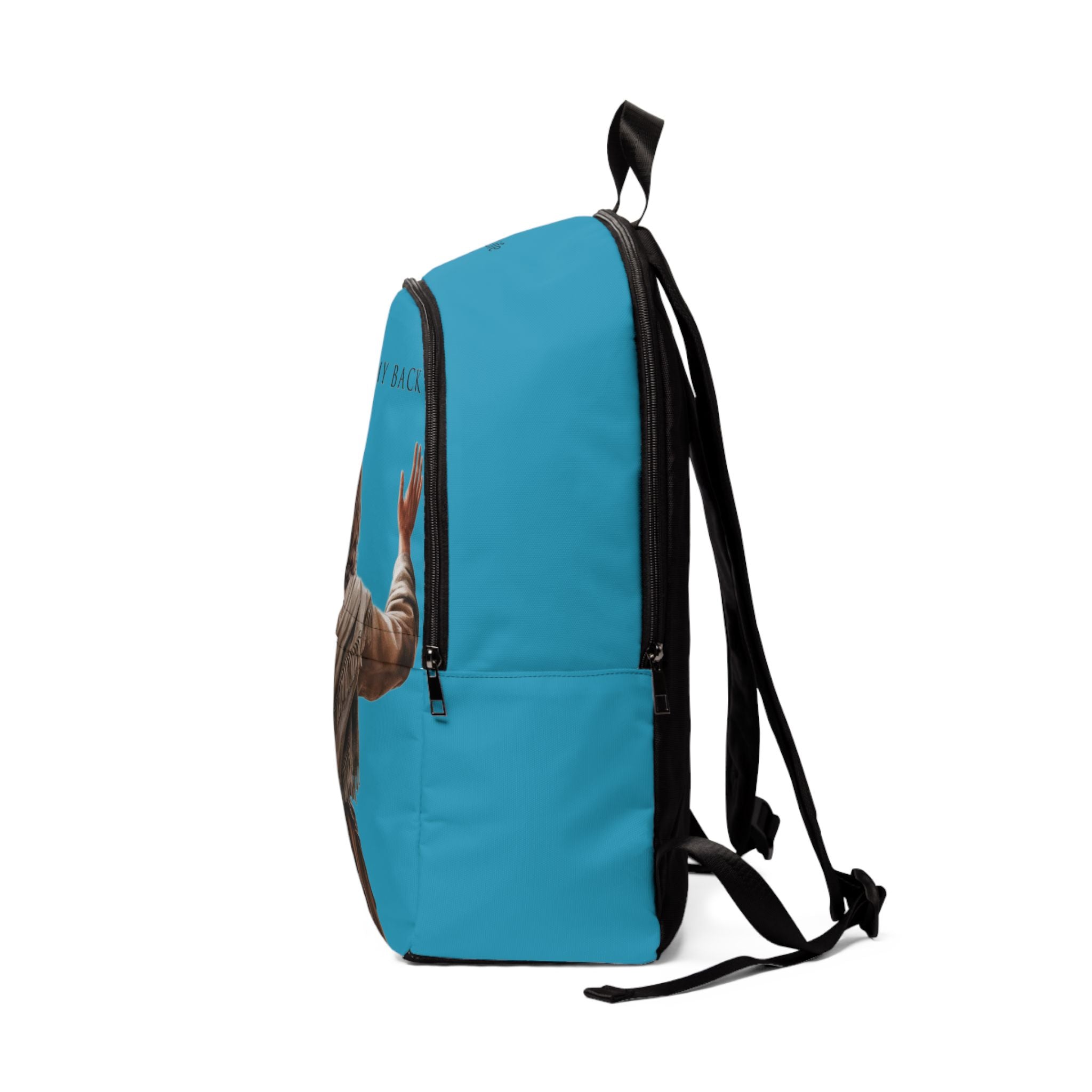 "Jesus Has My Back" design Christian Backpack (turquoise)