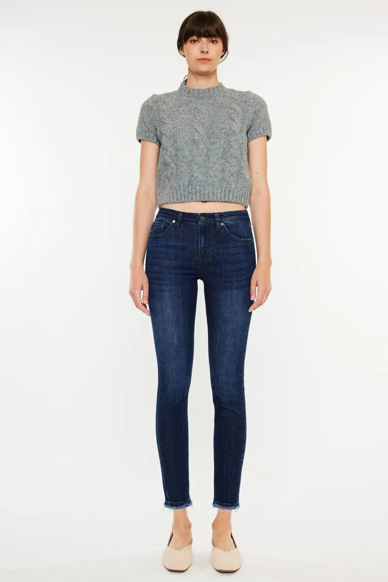 Kancan High-Rise Slim Fit Raw Hem Ankle Jeans