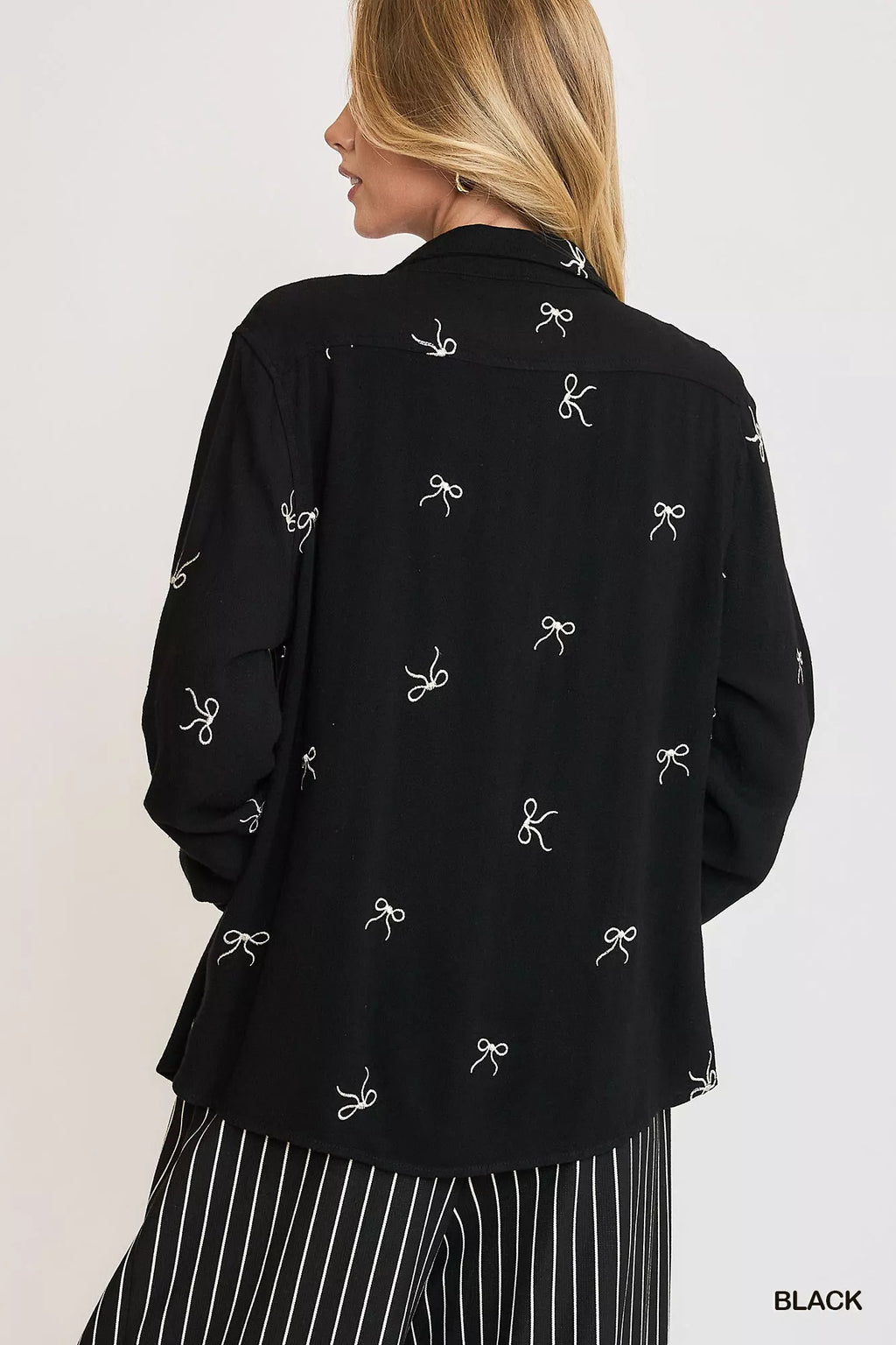 Linen Blend Fitted Shirt with Ribbon Embroidery Details