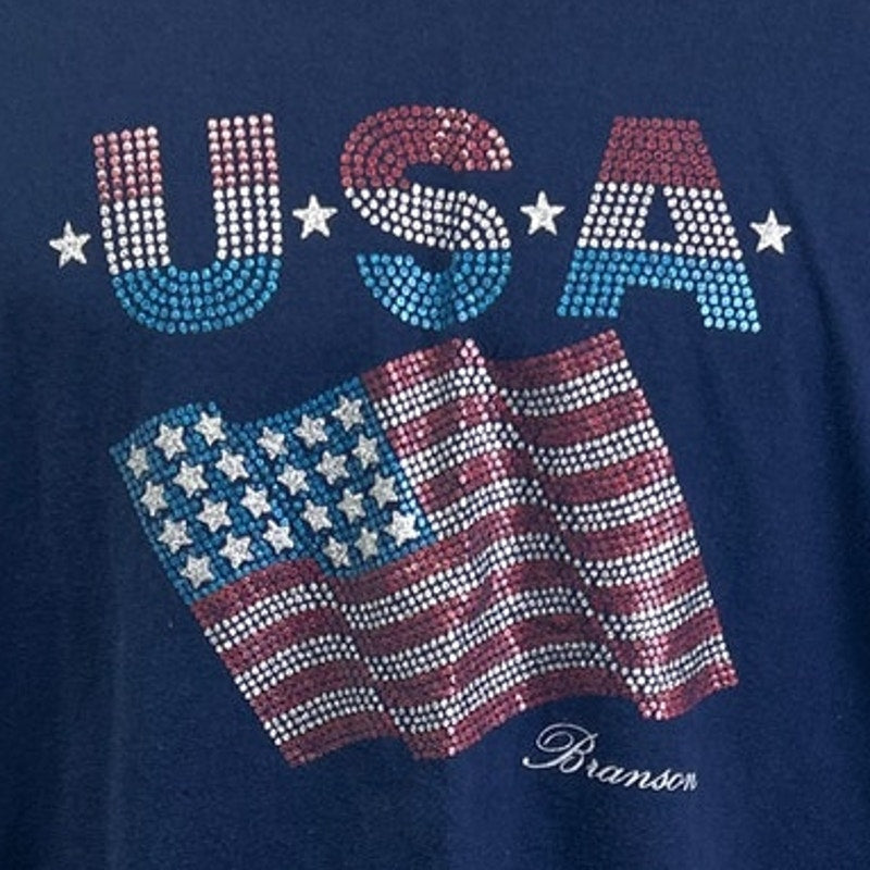 FILA Mens XL Sparkly Flag USA Branson MO 100% Cotton Short Sleeve Tee Shirt
