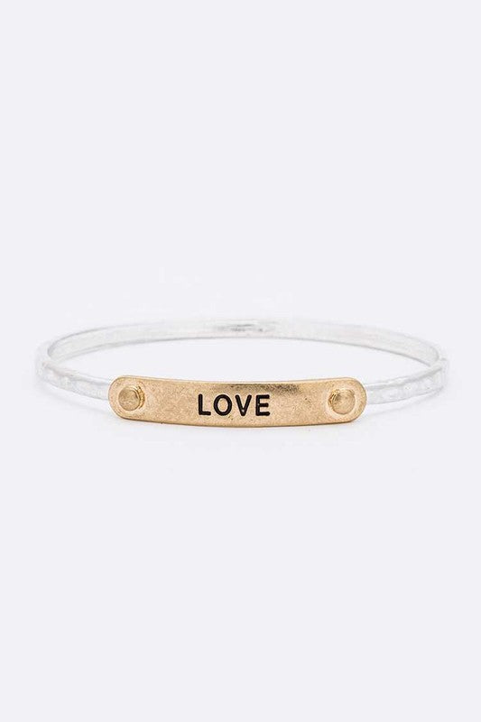2 Tone Engraved LOVE Bangle Stylish Fashion Jewelry Accessory