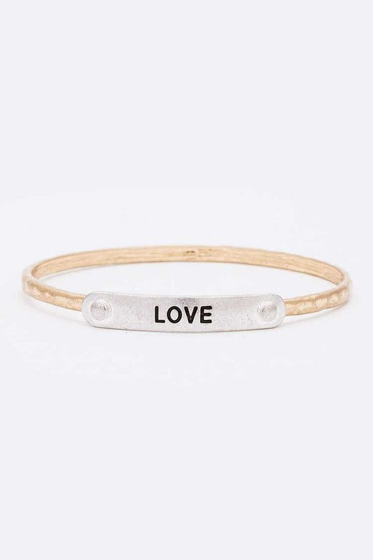 2 Tone Engraved LOVE Bangle Stylish Fashion Jewelry Accessory
