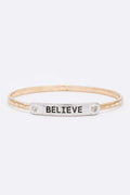 2 Tone Engraved Bangle Bracelet Believe Stylish Statement Jewelry
