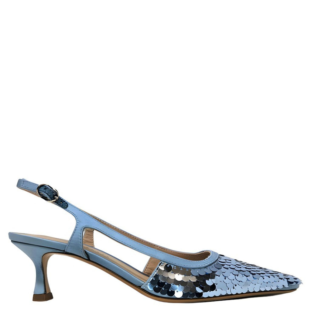 Roberto Festa Blue Sequence Snip Toe Slingback Heel