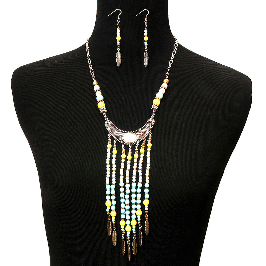 Bead Drop Necklace Set Multicolored Stylish Statement Jewelry