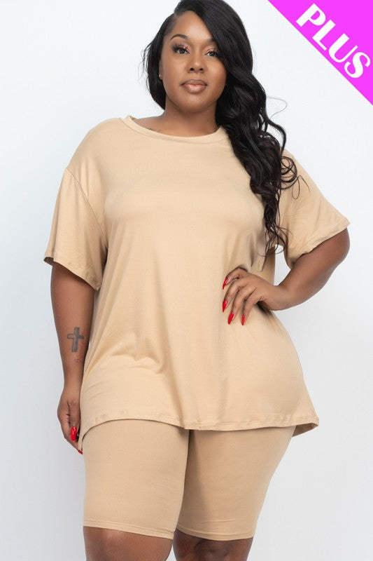 Loose Fit Top Biker Shorts Set | Plus