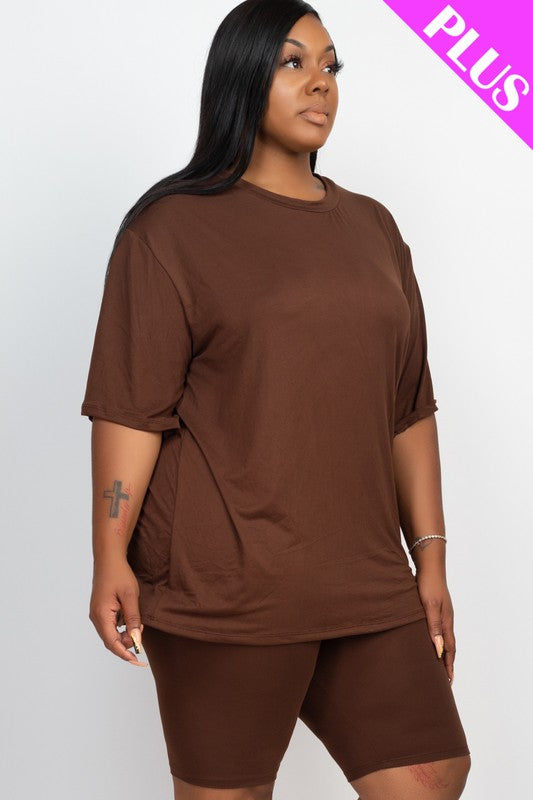 Loose Fit Top Biker Shorts Set | Plus