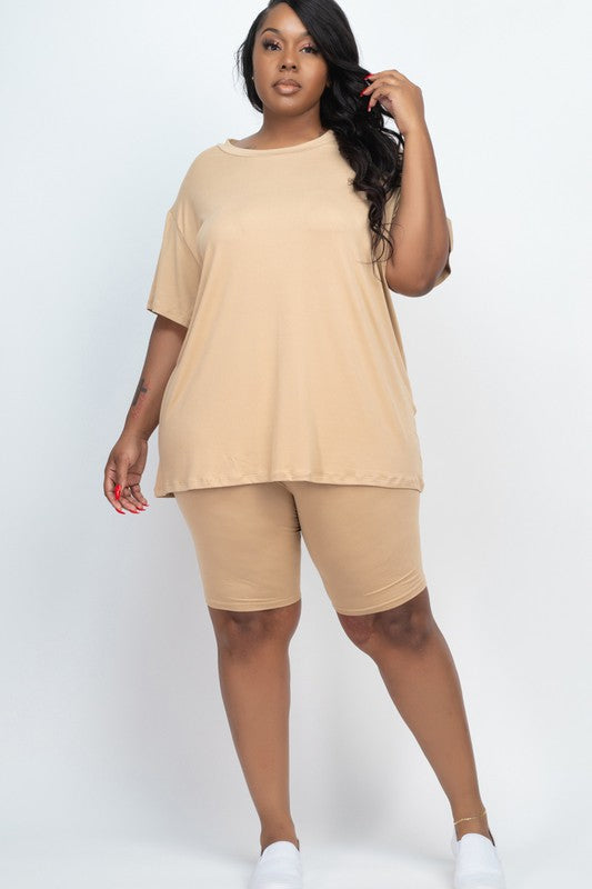Loose Fit Top Biker Shorts Set | Plus