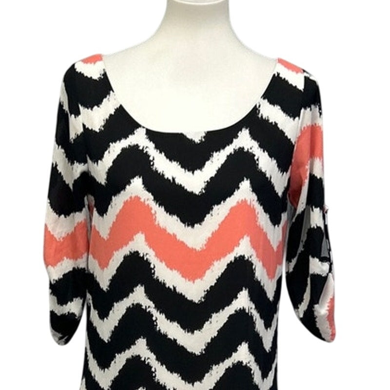 Filly Flair Womens Small Chevron Stripes 3/4 Sleeve Scoop Neck Sheath Dress