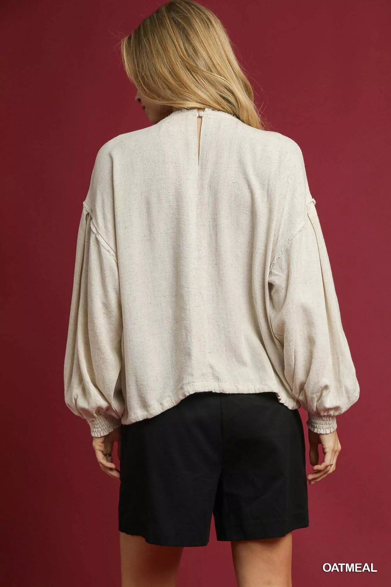 Linen Long Sleeve Top with Drawstring