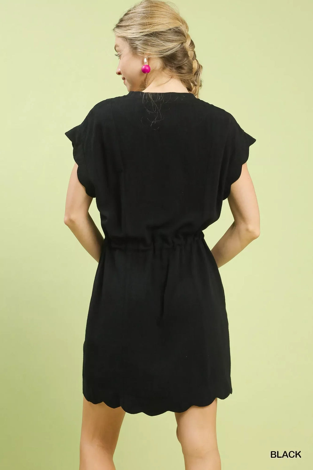 Linen Blend Scallop Hem Mini Dress