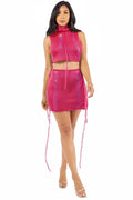 Fuchsia Rippled Crochet Skirt Set