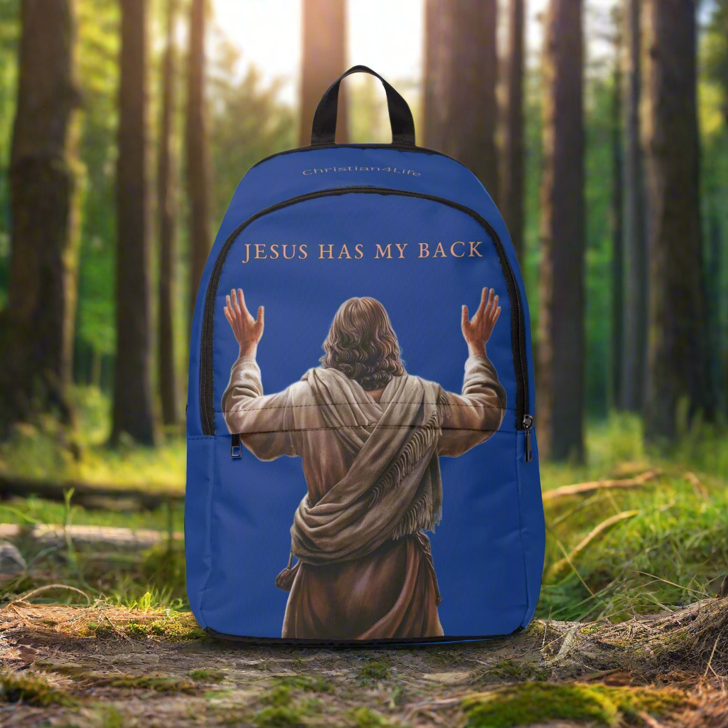 "Jesus Has My Back" design Christian Backpack (Choose Blue Shade)