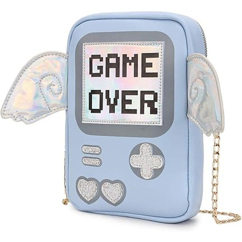 Engoinin Game Over Gamer Themed Blue Rainbow Wings Chain Crossbody Bag Purse