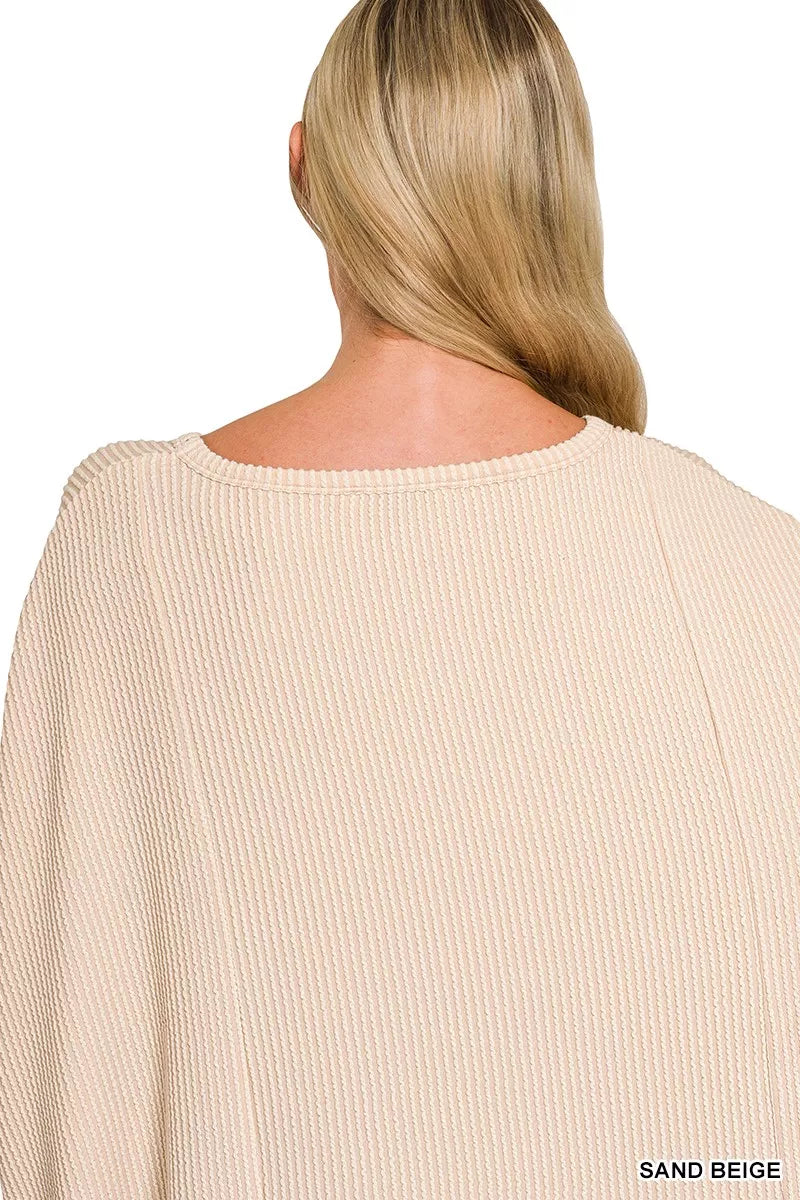 Raised Rib Bat Sleeve Top