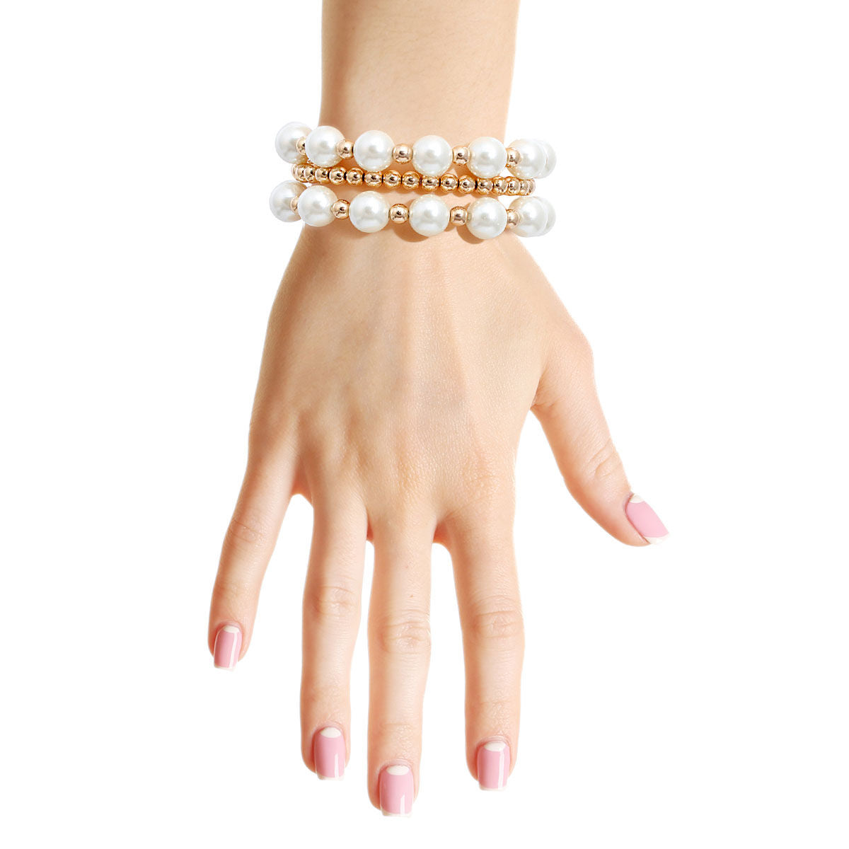 Layered 3 Strand Cream Pearl Gold Bracelet Elegant Statement Jewelry