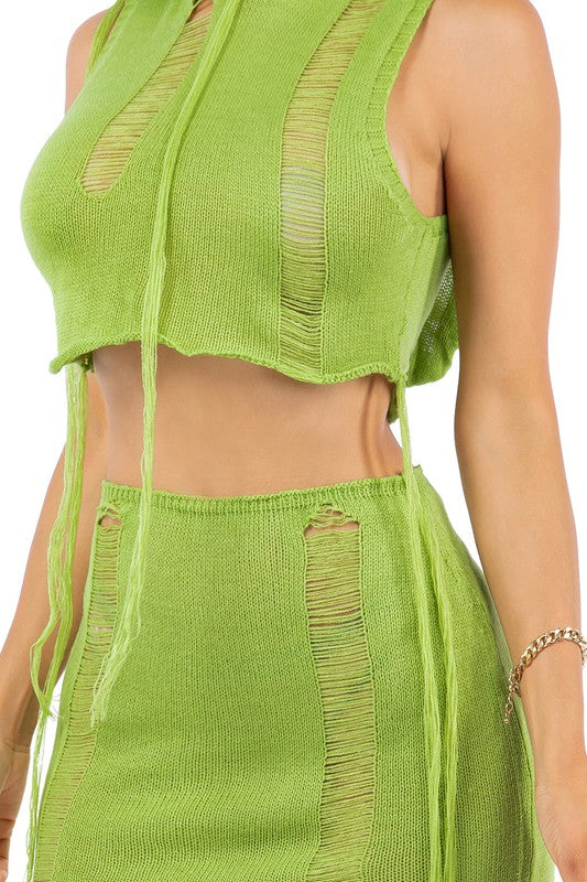 Colored Rippled Crochet Skirt Set