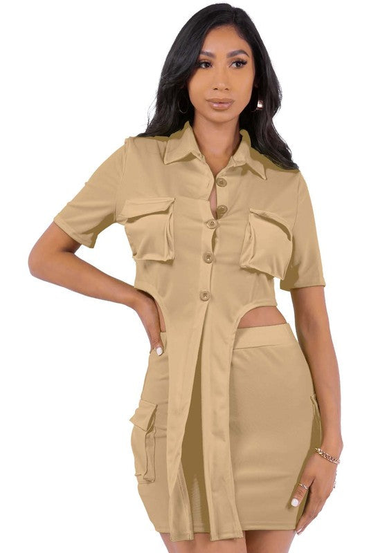 Tan Tie Up Skirt Set