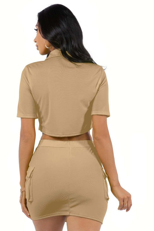 Tan Tie Up Skirt Set