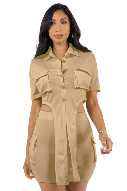 Tan Tie Up Skirt Set