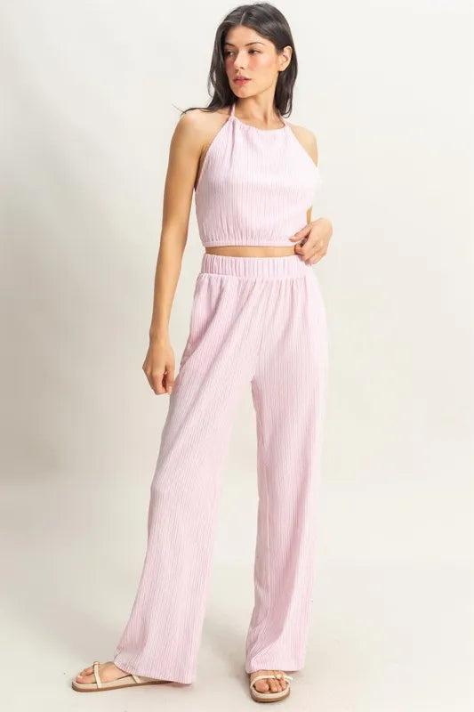 Striped Halter Neck Top and Pants Set