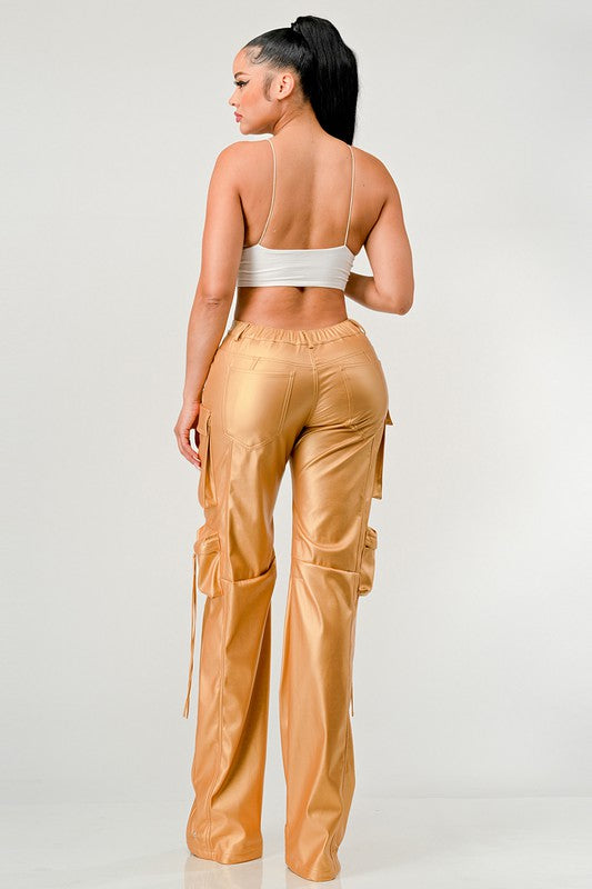 PU Leather Cargo Pants