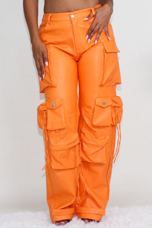 PU Leather Cargo Pants