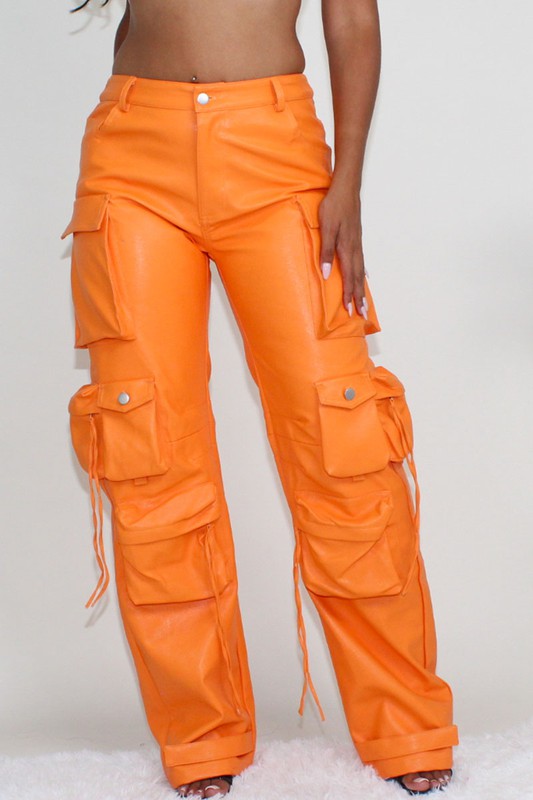 PU Leather Cargo Pants