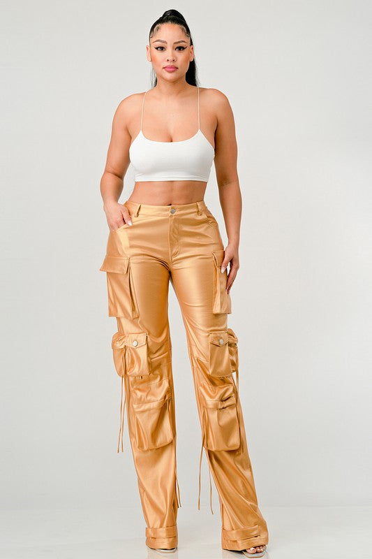 PU Leather Cargo Pants