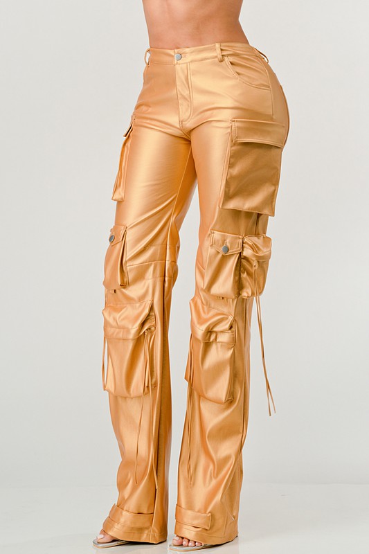 PU Leather Cargo Pants
