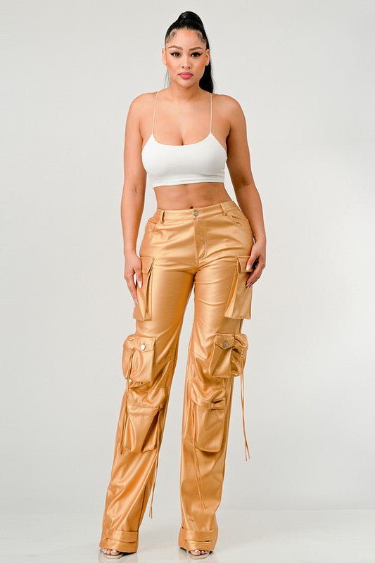 PU Leather Cargo Pants