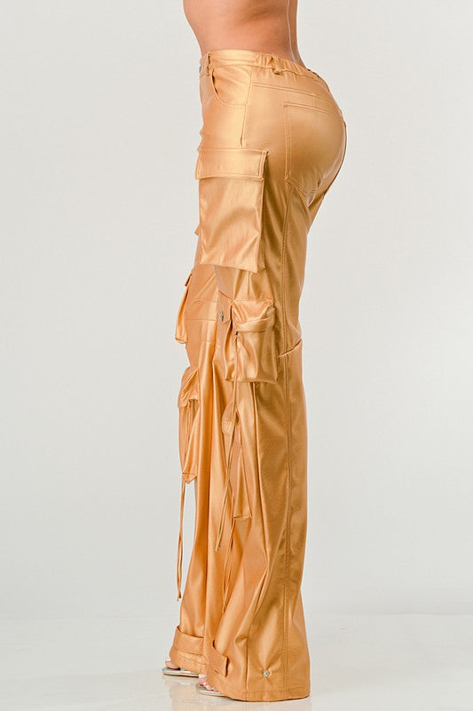 PU Leather Cargo Pants