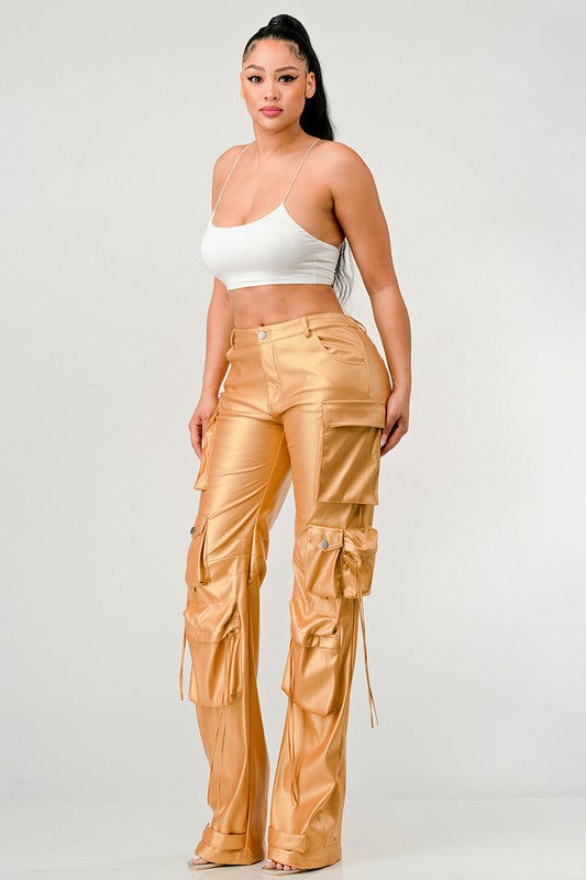 PU Leather Cargo Pants