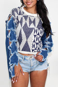 Denim Contrast Knit Top