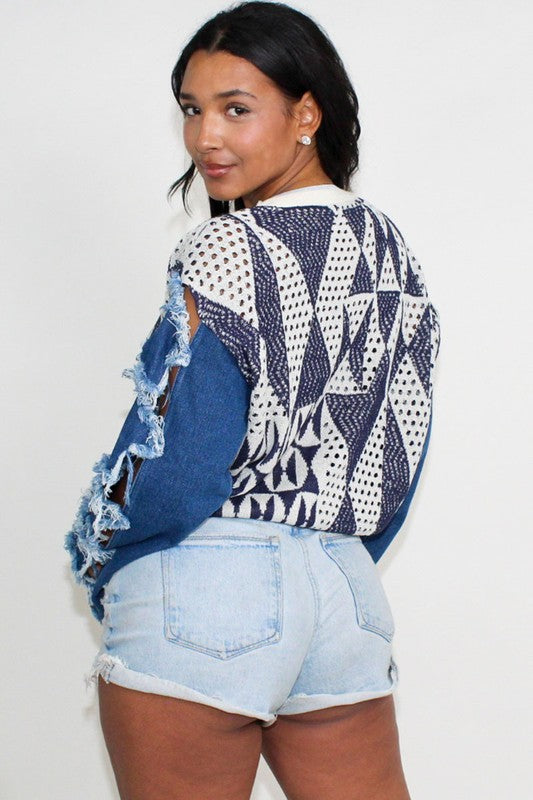 Denim Contrast Knit Top