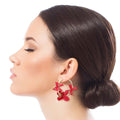 Statement Red Metal Flower Hoop Earrings Stylish Fashion Jewelry