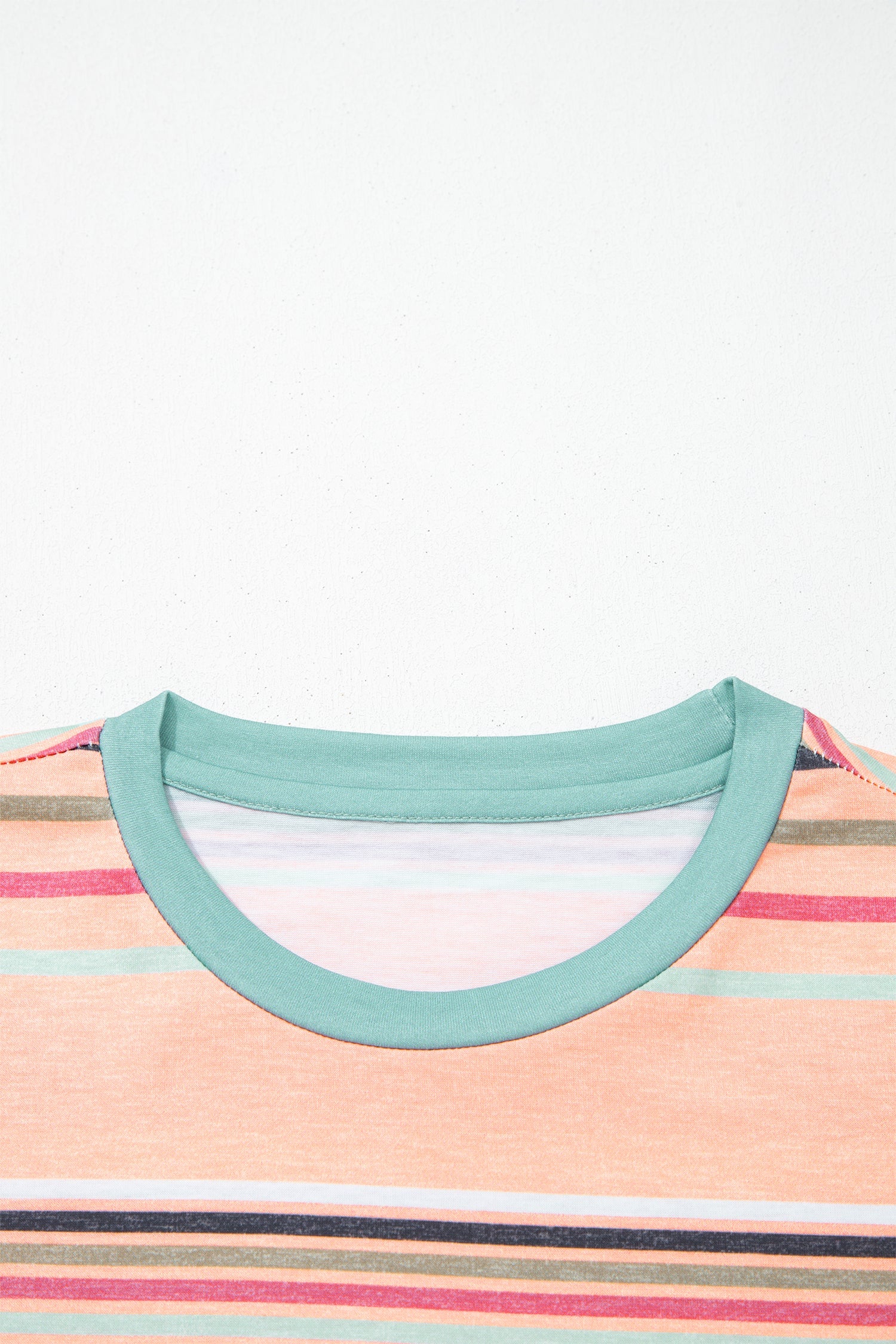 Pink Multicolor Stripes Crew Neck T Shirt