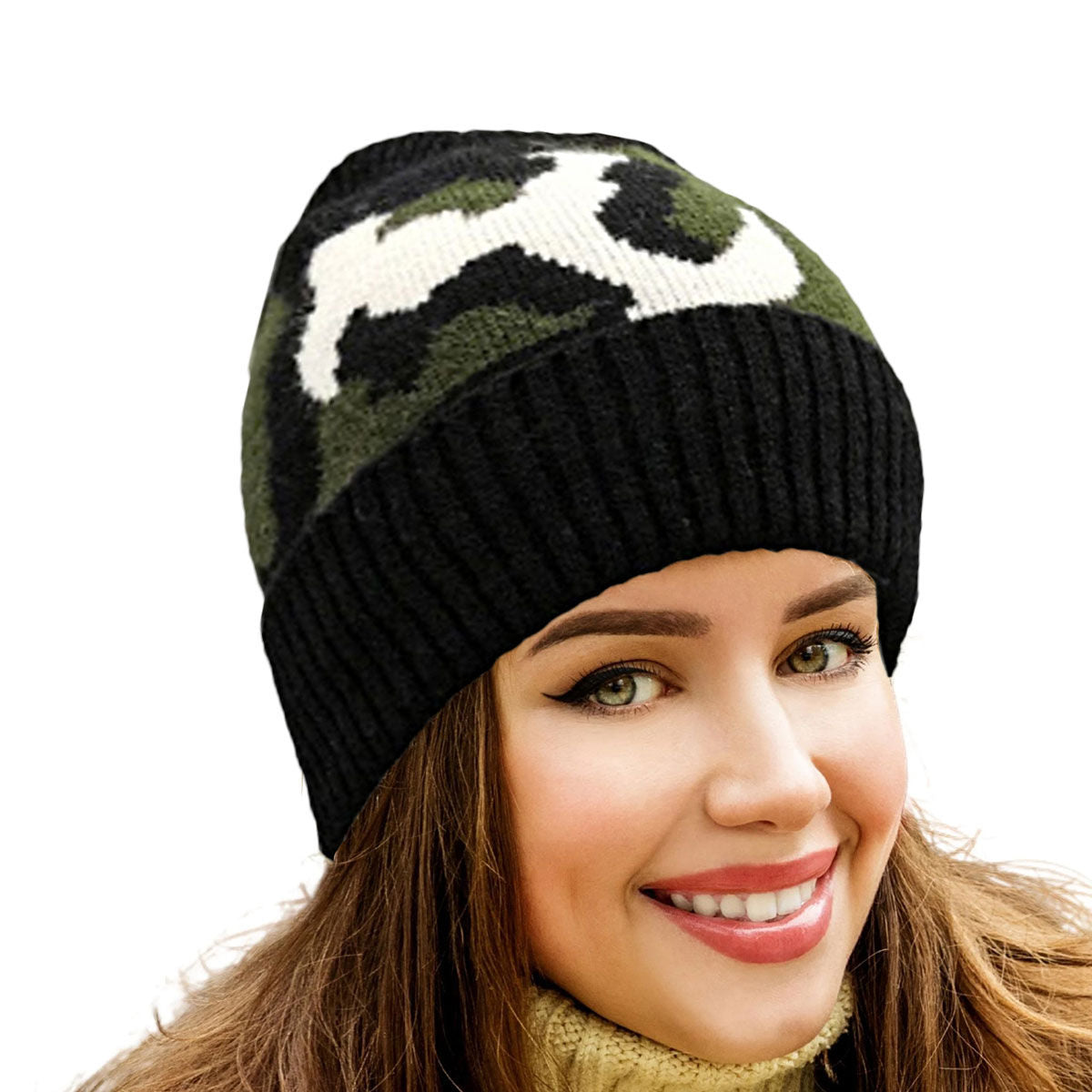 Women’s Beanie Hat Cuff Camouflage Print Stylish Casual Accessory