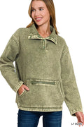 Fleece Washed High Neck Kangaroo Pocket Sweatshirt