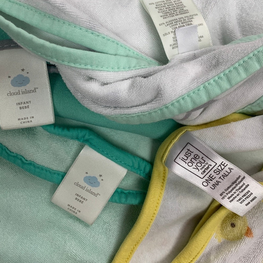 Lot of 4 Cloud Island Just One You Baby Cotton Blend Animals Hooded Bath Towels
