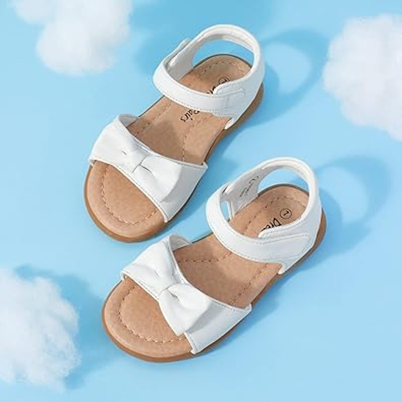 Dream Pairs Toddler Girls Size 8 White Adjustable Hook & Loop Bow Sandals Shoes