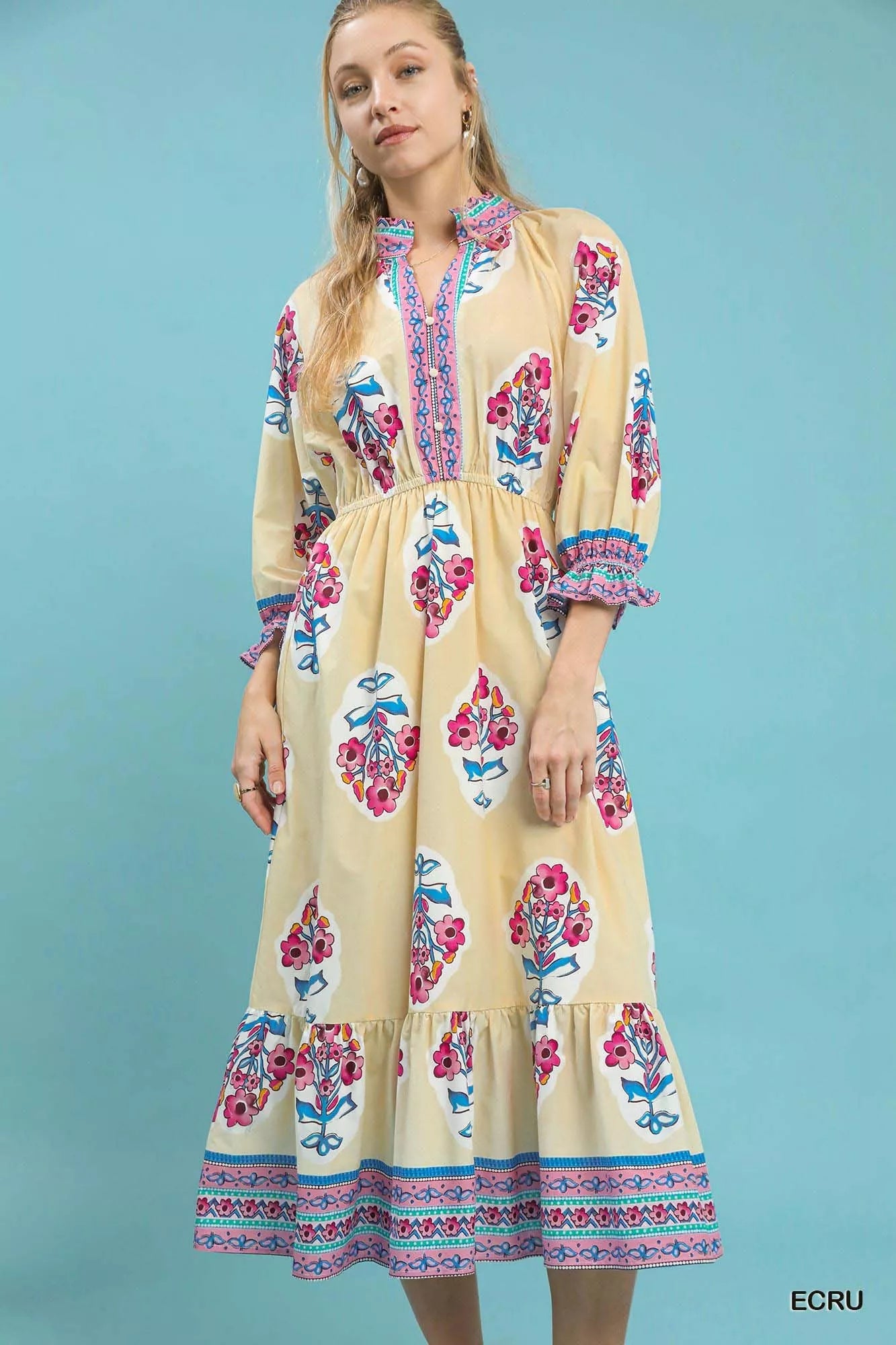 Flower Patch Border Print Midi Dress