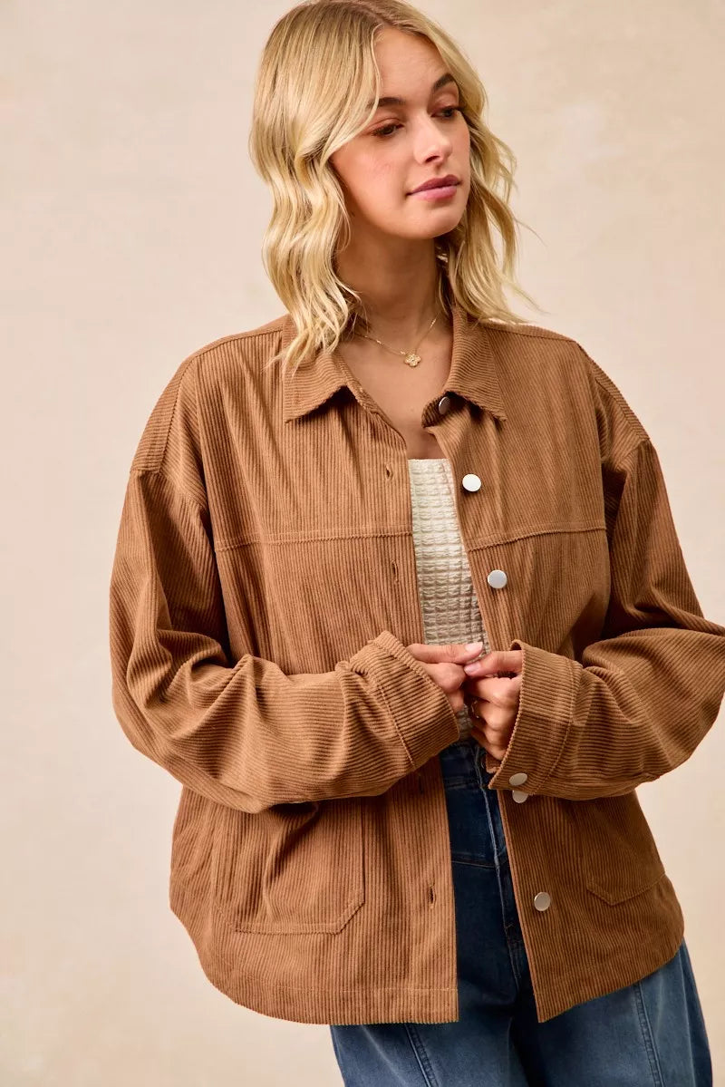 Corduroy Relaxed Fit Shacket with Back Pleat