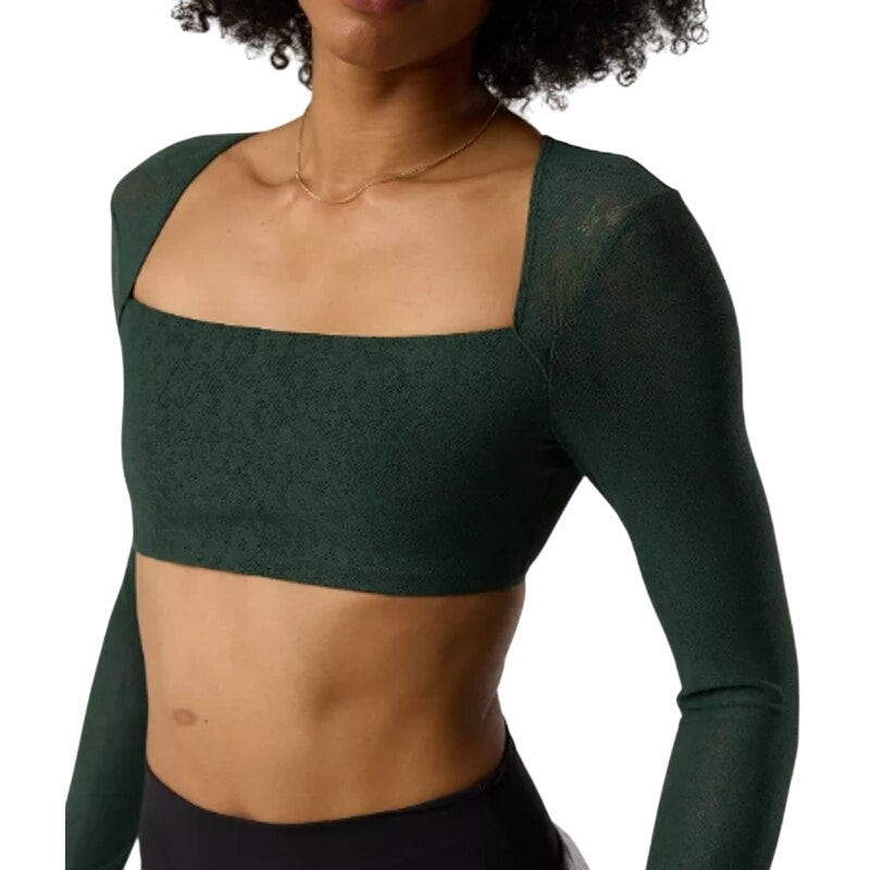 OFFLINE By Aerie Womens Small Real Me Lace Long Sleeve Mystical Green Bra Top
