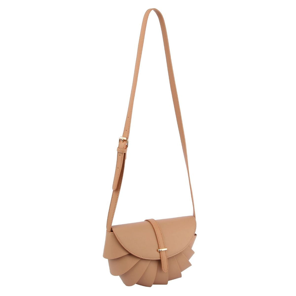 Fashion Handbag Light Brown Pleated Semicircle Crossbody Stylish Chic