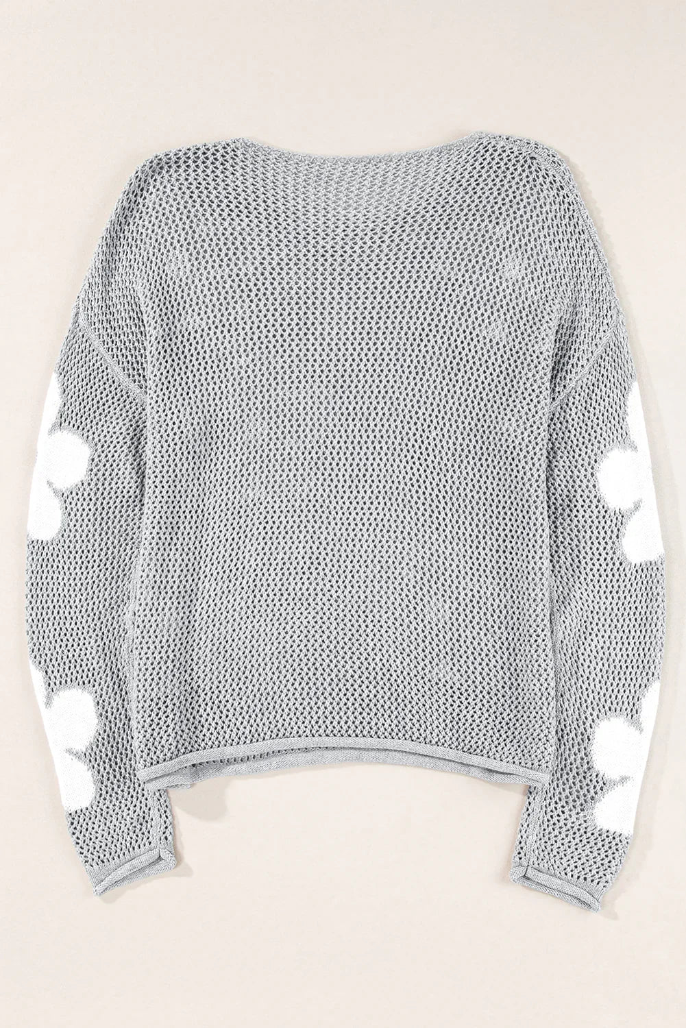 60s Flower Drop Shoulder Hollow Knit Top Light Grey -Femstylo