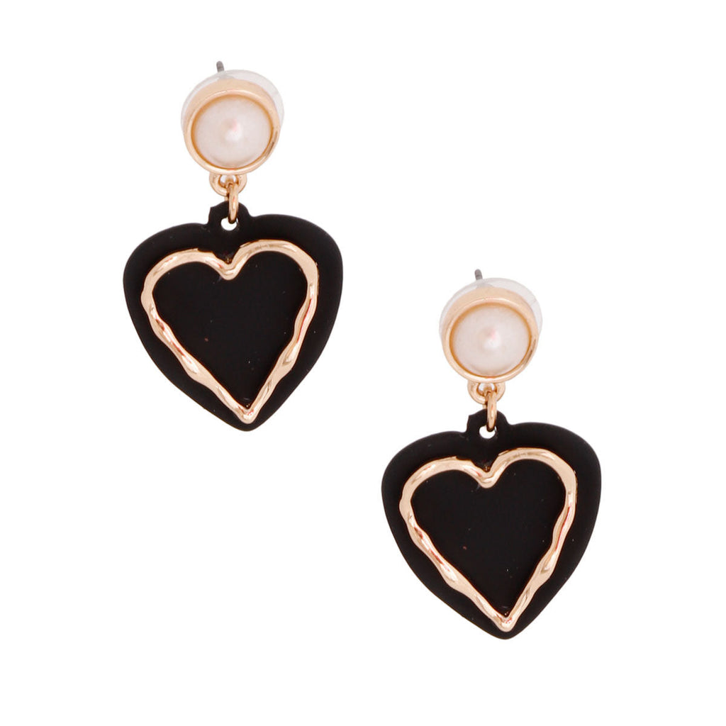 Heart Earrings Black Rubber Coated Stylish Fashion Jewelry