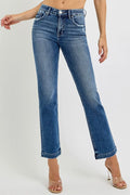 Full Size Tummy Control Elastic Band Mid Rise Straight Jeans Plus Size