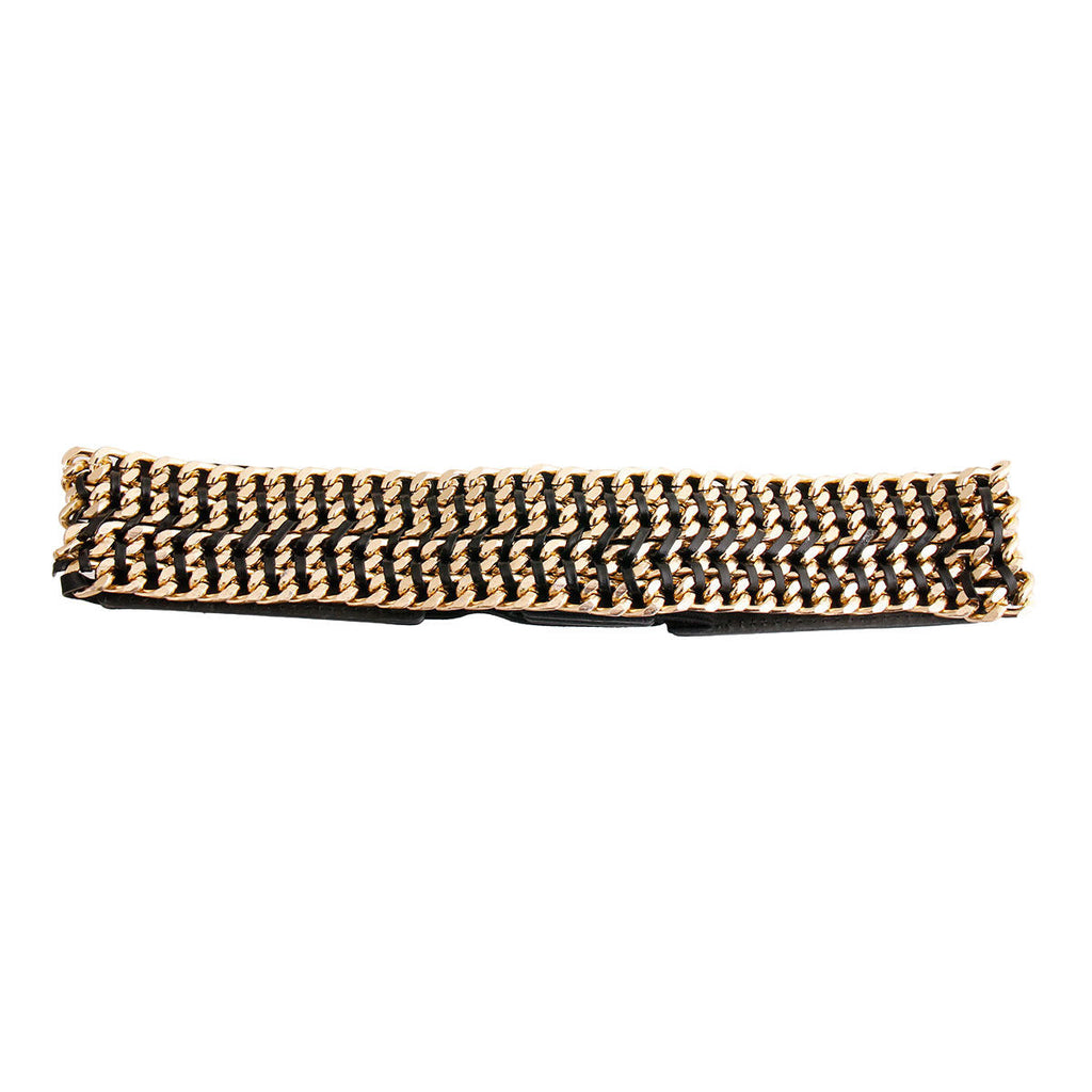 Fashion Black Belt with Gold Chain Detail, Stylish Accessory